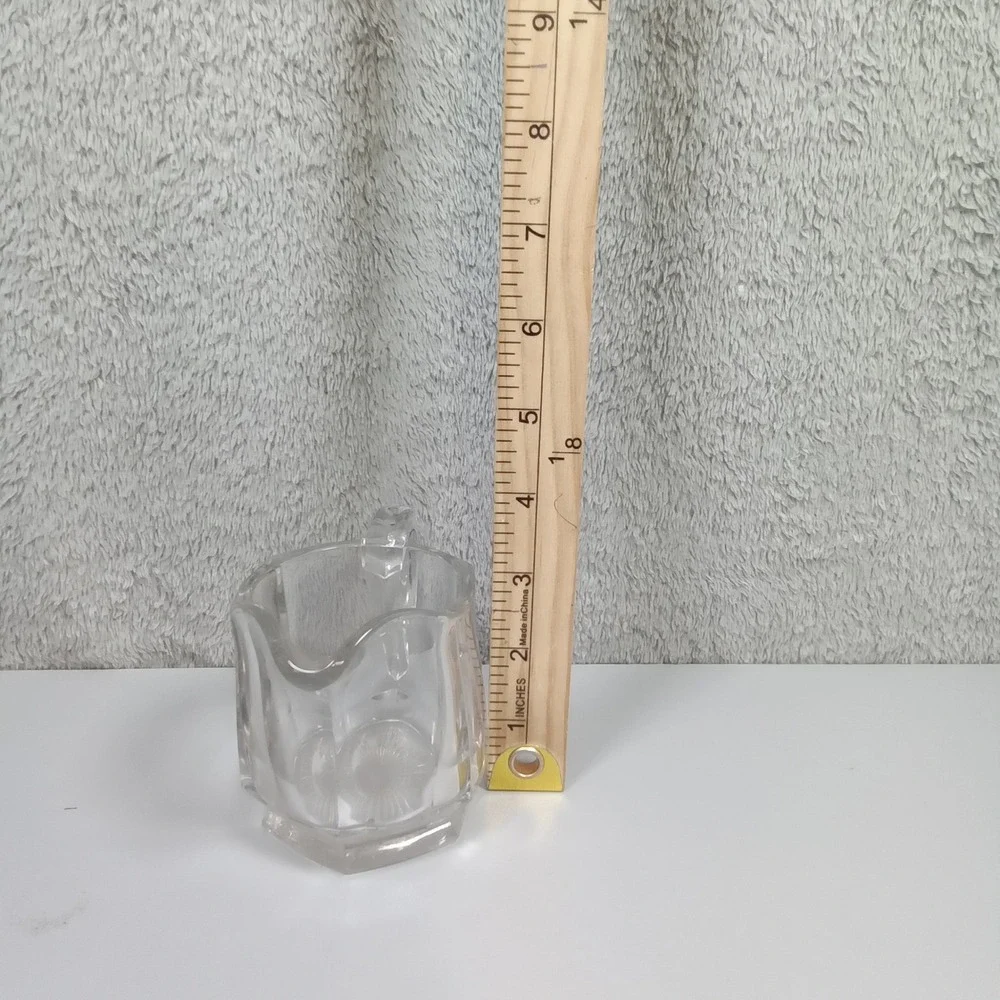 Vintage Clear Paneled Glass Creamer Pitcher Hexagon‎ Sunburst Base 3 inch